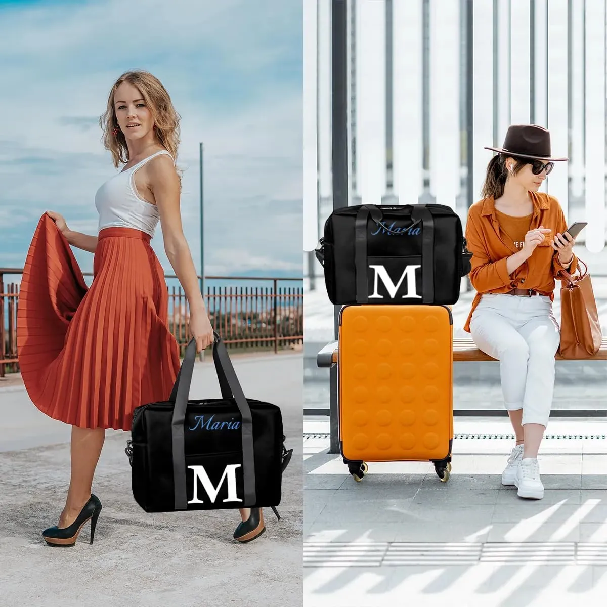 Personalized Travel Duffel Bag with Name - Custom Letter Oxford Cloth Gym Bag ，Sport Bag Weekender Overnight Bag for Traveling for Women Men Gift for Festival Style 2