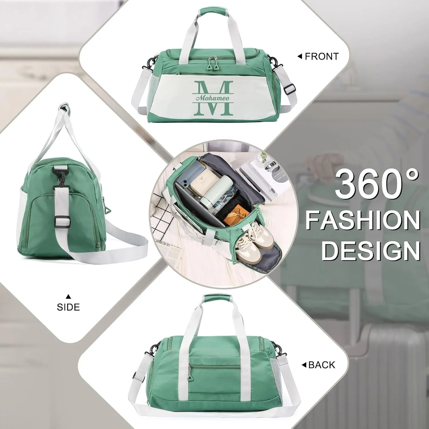 Personalized Travel Duffel Bag with Name - Custom Letter Oxford Cloth Gym Bag with Shoes & Wet Pockets Sport Bag Weekender Overnight Bag for Traveling for Women Men Gift for Christmas Groomsman Brides