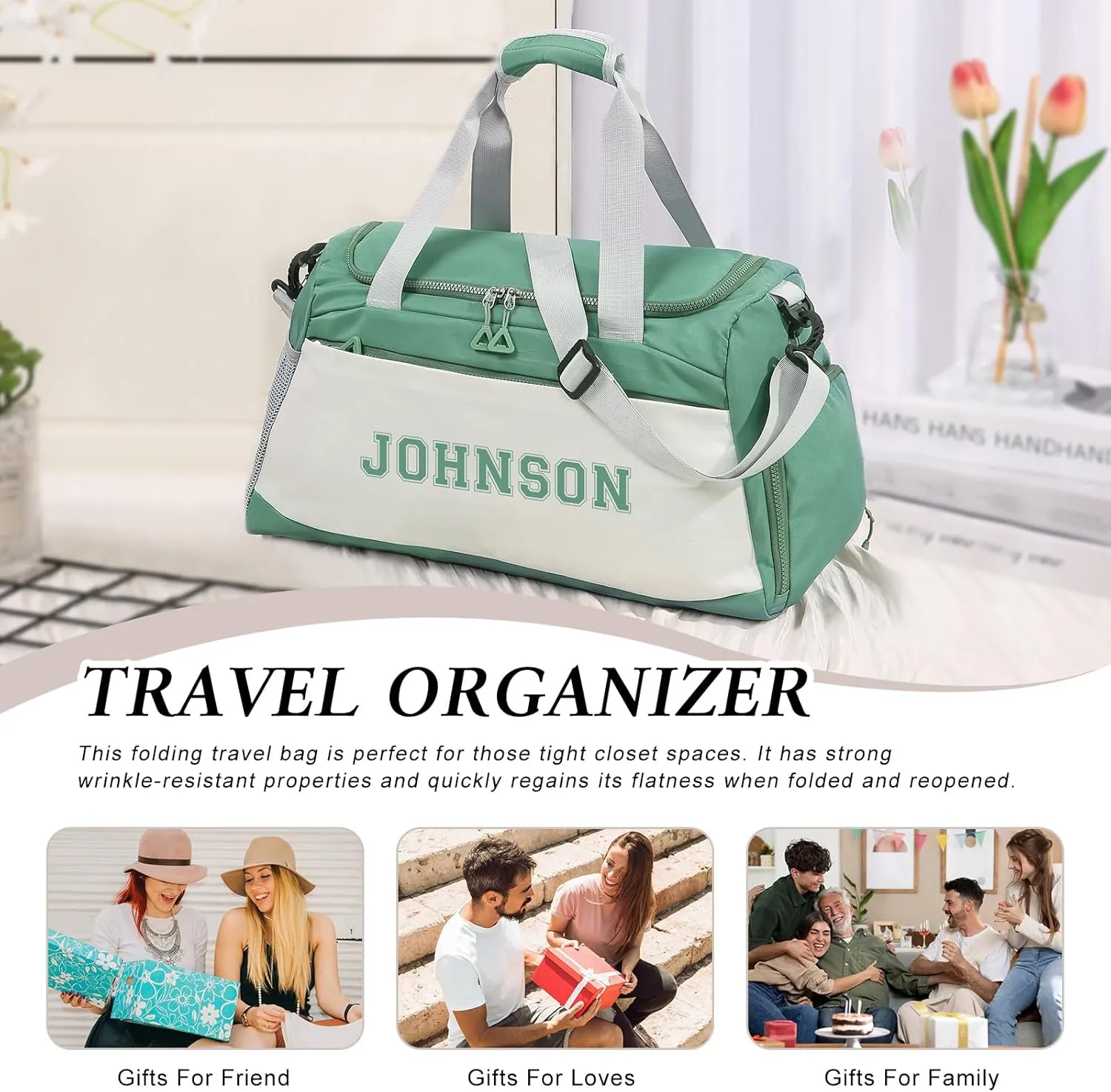 Personalized Travel Duffel Bag with Name - Oxford Cloth Gym Bag with Shoes and Wet Pockets Sport Bag Weekender Overnight Bag for Traveling for Women Men Compartment Gift for Christmas Groomsman Brides