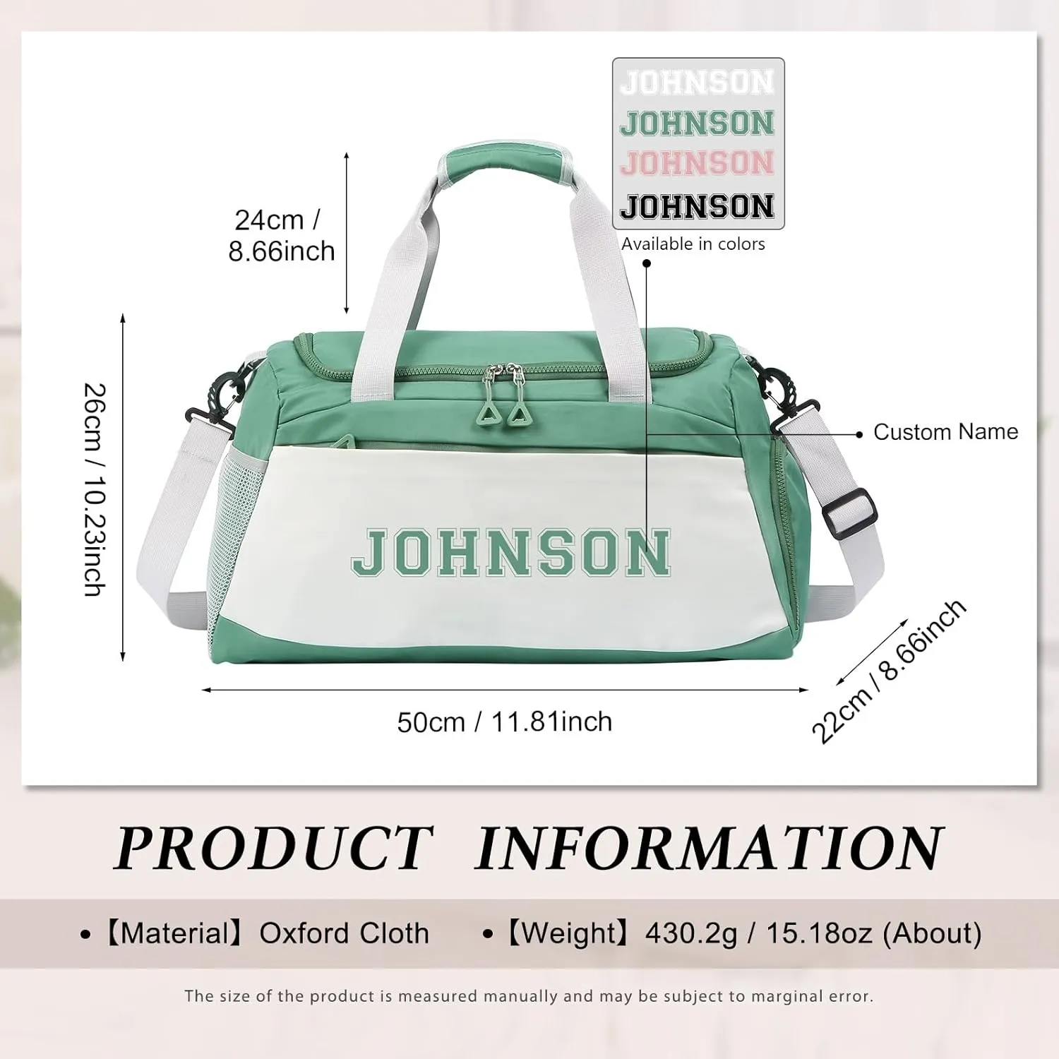 Personalized Travel Duffel Bag with Name - Oxford Cloth Gym Bag with Shoes and Wet Pockets Sport Bag Weekender Overnight Bag for Traveling for Women Men Compartment Gift for Christmas Groomsman Brides