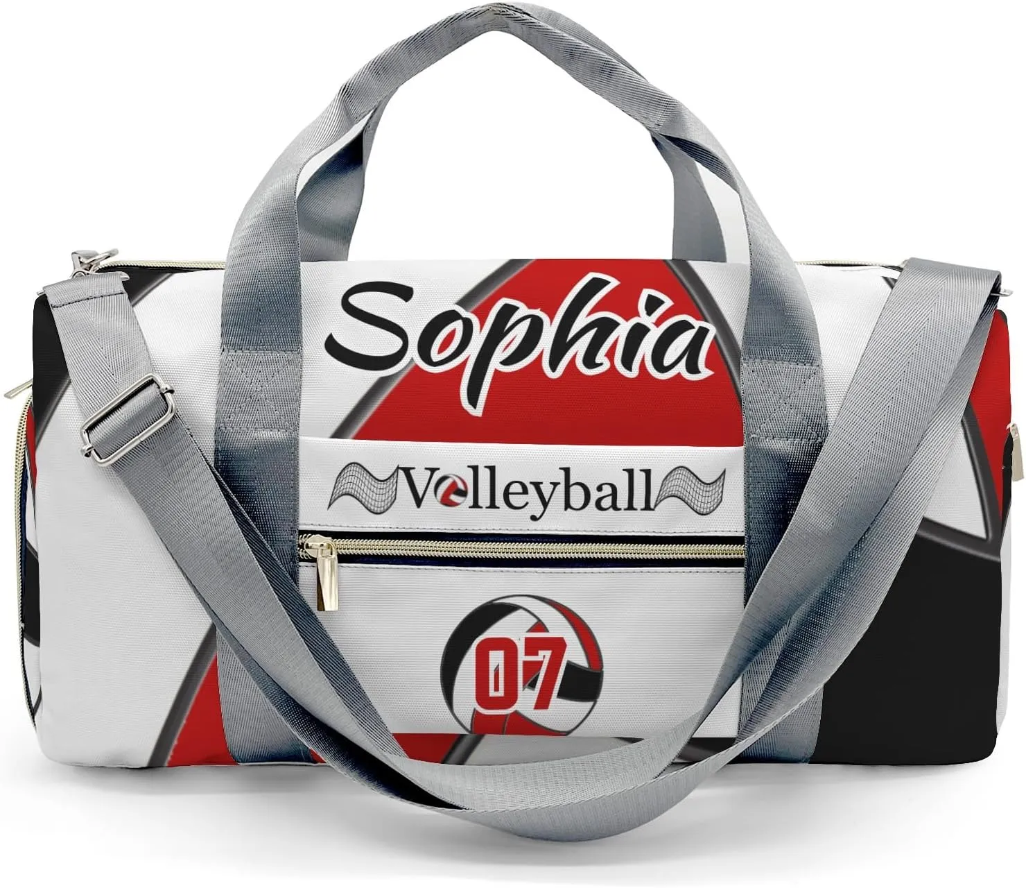 Personalized Volleyball Black Red Duffel Bag Travel Bag with Shoes Compartment Gym Yoga Sport Men Women Waterproof with Name