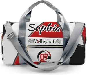 Personalized Volleyball Black Red Duffel Bag Travel Bag with Shoes Compartment Gym Yoga Sport Men Women Waterproof with Name