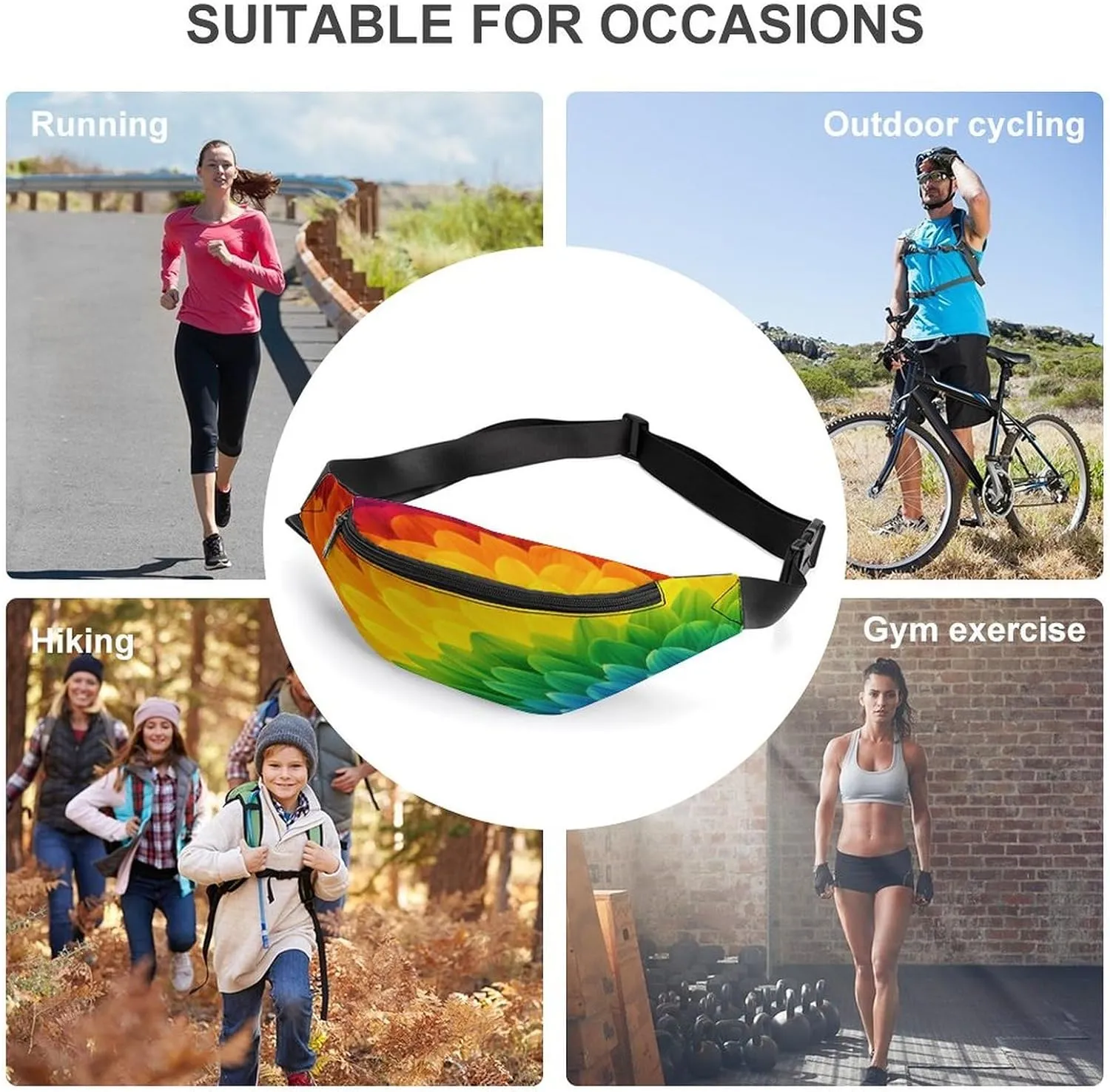 Personalized Waist Packs with Adjustable Strap,Sunflower Rainbow CrossBody Fanny Pack Casual Bag for Travel Sports Running Hiking