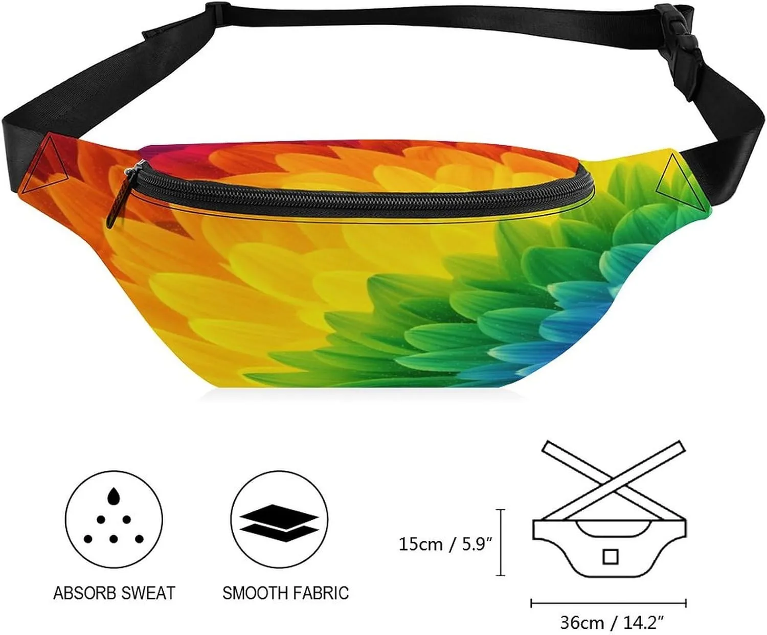 Personalized Waist Packs with Adjustable Strap,Sunflower Rainbow CrossBody Fanny Pack Casual Bag for Travel Sports Running Hiking