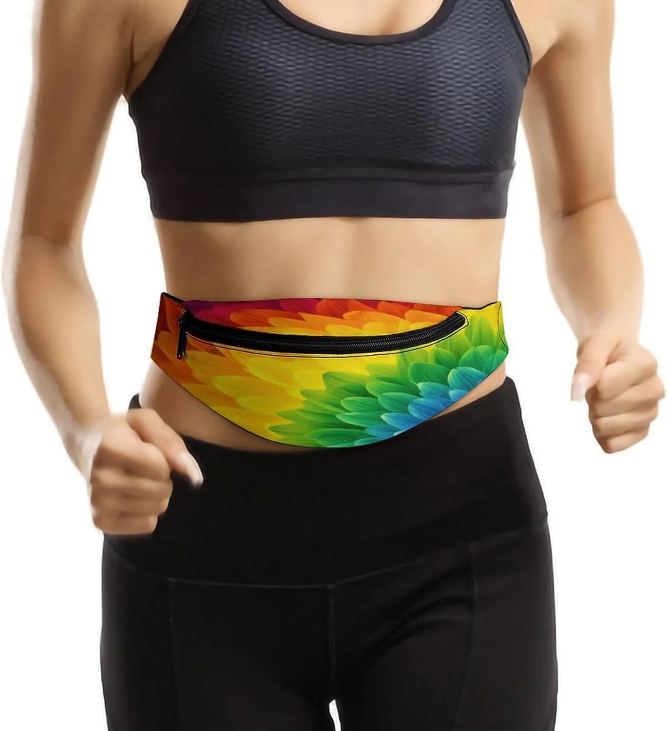 Personalized Waist Packs with Adjustable Strap,Sunflower Rainbow CrossBody Fanny Pack Casual Bag for Travel Sports Running Hiking