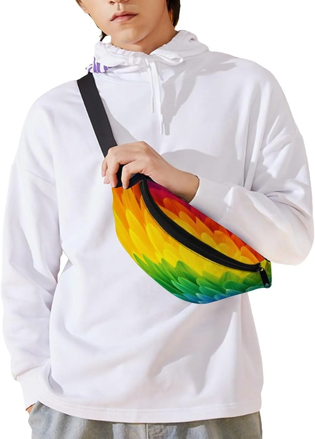 Personalized Waist Packs with Adjustable Strap,Sunflower Rainbow CrossBody Fanny Pack Casual Bag for Travel Sports Running Hiking