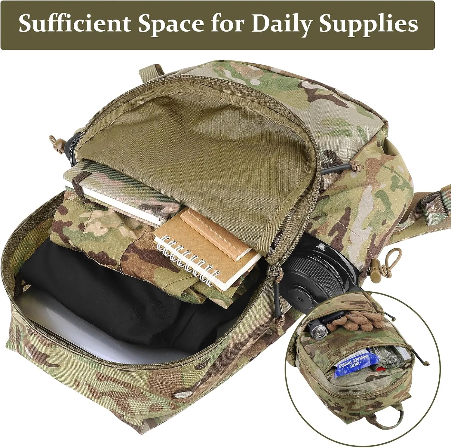 PETAC GEAR 14L Daypack Outdoor EDC Backpack Lightweight Tactical Range Pack Travel Hiking waterproof Daypacks (MC)
