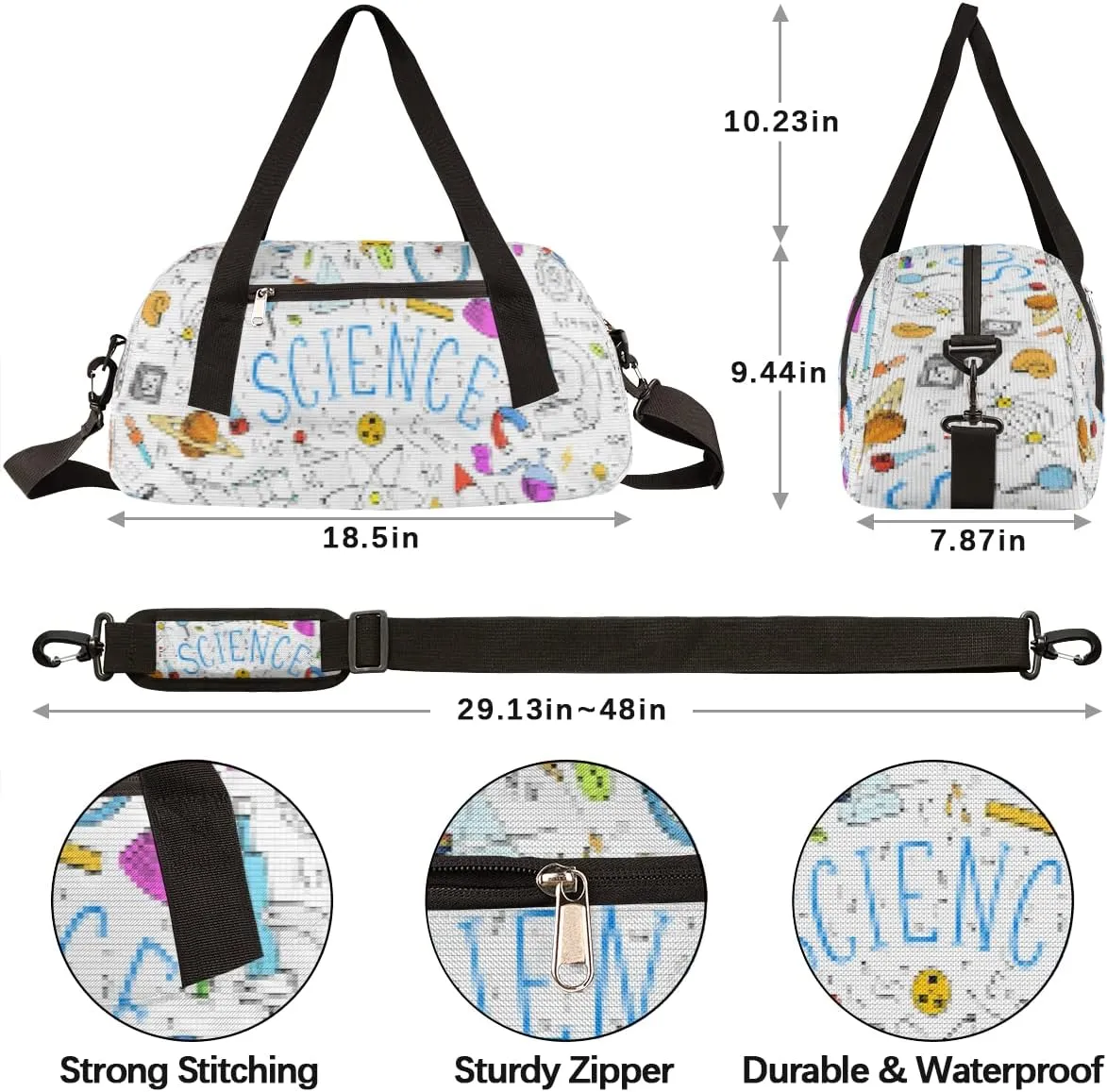 Physics Mathematics Scientific Formulas Kids Duffel Bag for Girls Boys Teens, Physics Pixel Wind Dance Bag Overnight Small Duffel Bag Carry On Weekend Sports Gym Travel Bag for School Practice Gymnastics Ballet