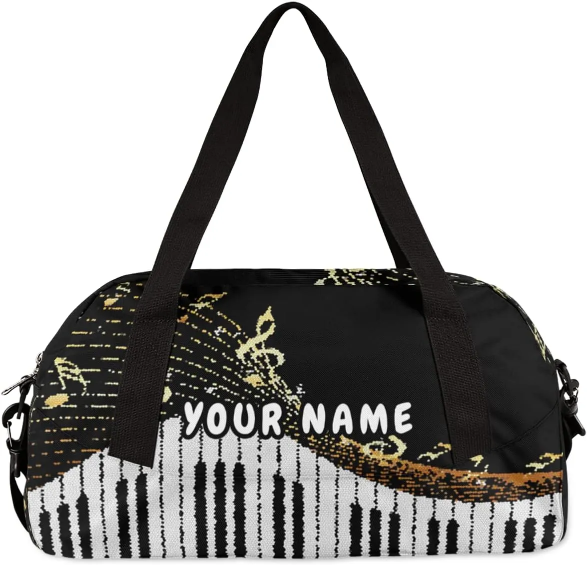 Piano Keyboard Music Notes Personalized Kids Duffel Bag for Girls Boys, Piano Debris Custom Name Overnight Small Duffel Bag Carry On Weekend Sports Travel Bag for School Practice Gymnastics Ballet