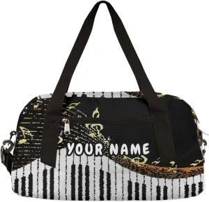 Piano Keyboard Music Notes Personalized Kids Duffel Bag for Girls Boys, Piano Debris Custom Name Overnight Small Duffel Bag Carry On Weekend Sports Travel Bag for School Practice Gymnastics Ballet