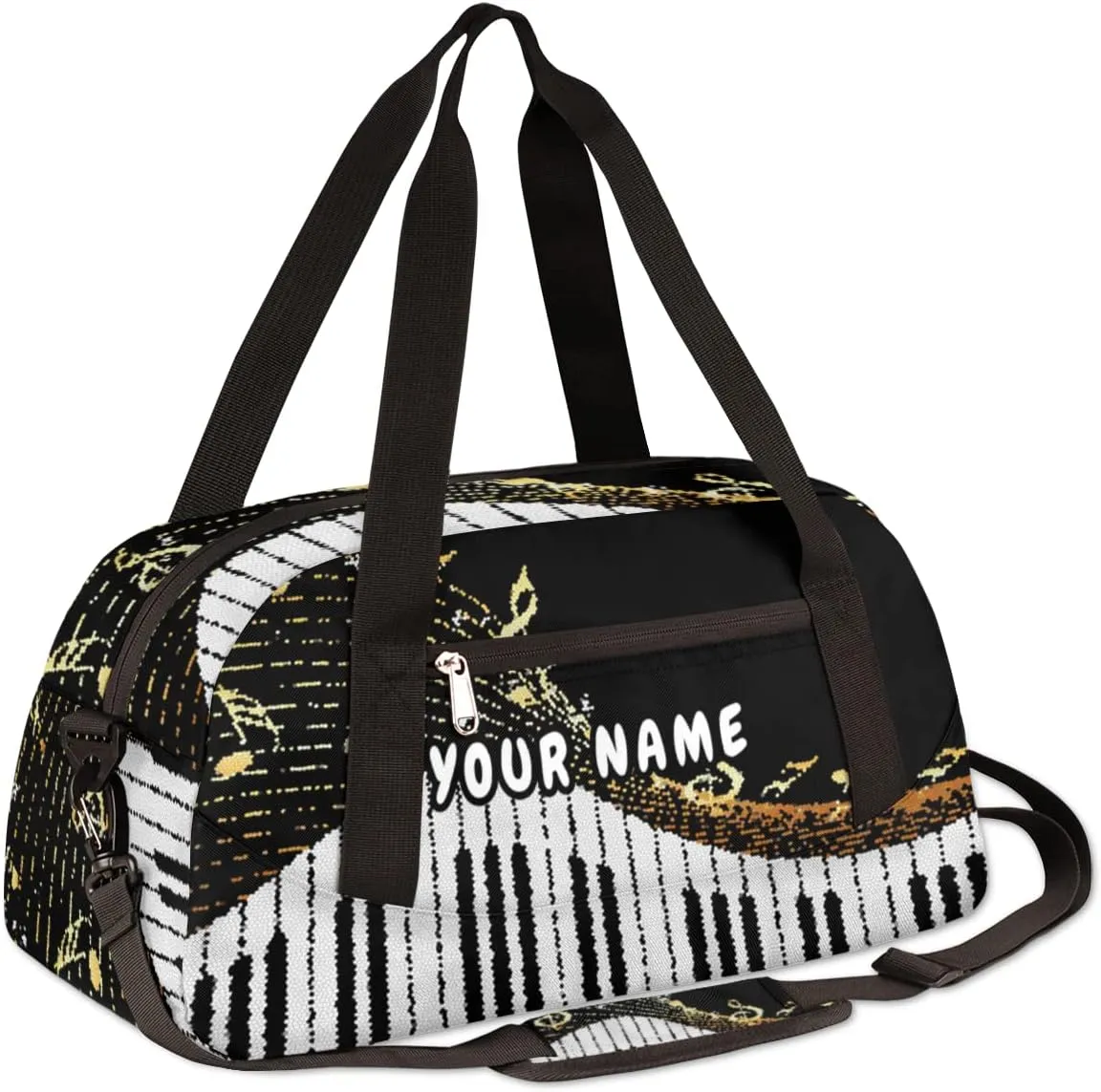 Piano Keyboard Music Notes Personalized Kids Duffel Bag for Girls Boys, Piano Debris Custom Name Overnight Small Duffel Bag Carry On Weekend Sports Travel Bag for School Practice Gymnastics Ballet