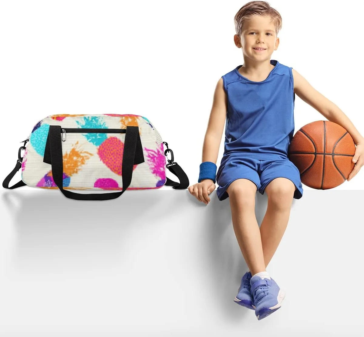 Pineapple Fruit Kids Duffel Bag for Girls Boys Teens, Pineapple Pixel Wind Dance Bag Overnight Small Duffel Bag Carry On Weekend Sports Gym Travel Bag for School Practice Gymnastics Ballet
