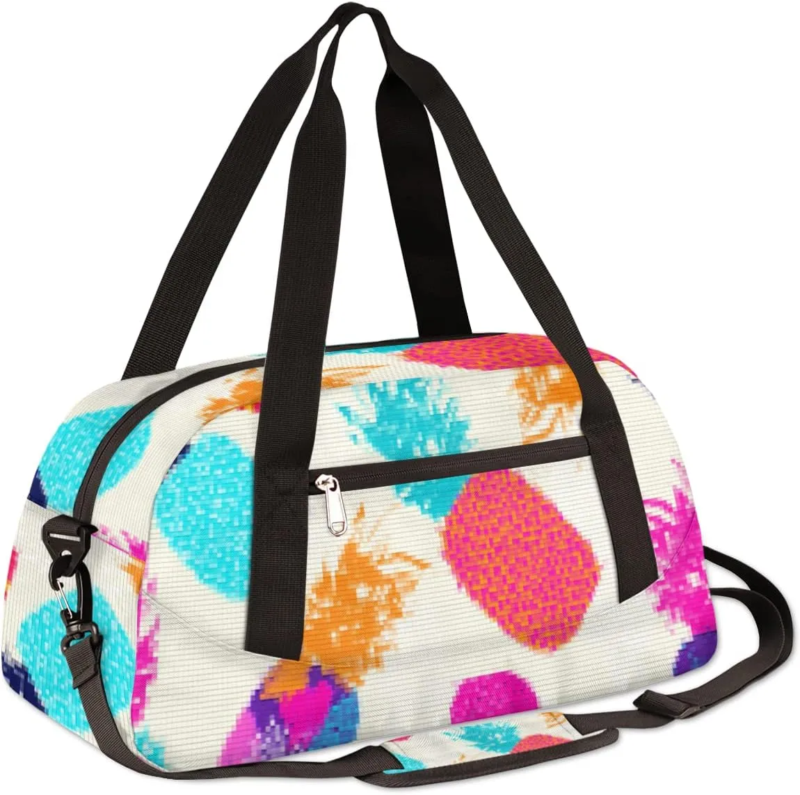 Pineapple Fruit Kids Duffel Bag for Girls Boys Teens, Pineapple Pixel Wind Dance Bag Overnight Small Duffel Bag Carry On Weekend Sports Gym Travel Bag for School Practice Gymnastics Ballet