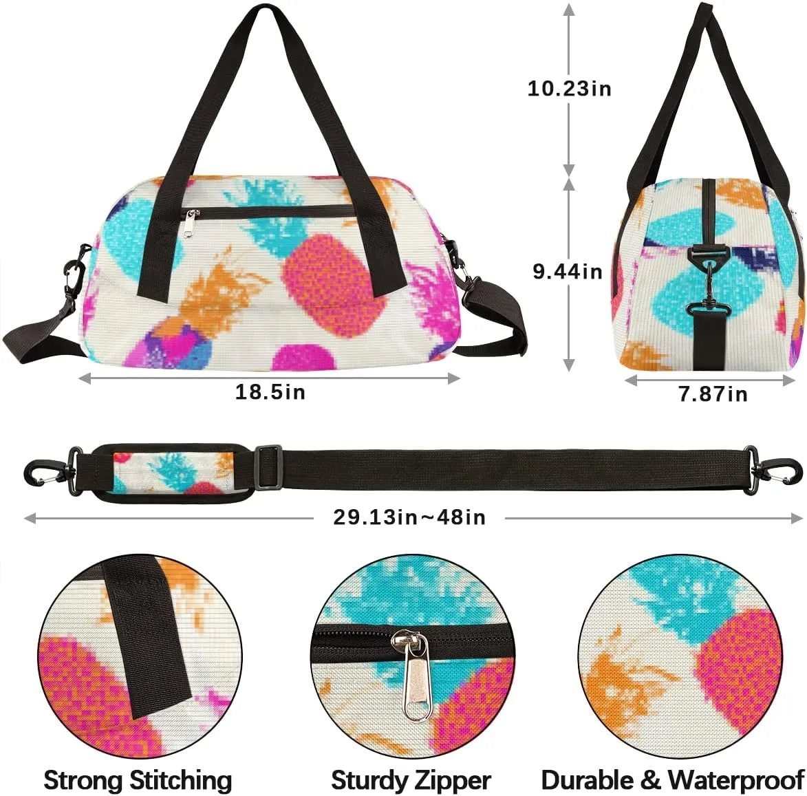 Pineapple Fruit Kids Duffel Bag for Girls Boys Teens, Pineapple Pixel Wind Dance Bag Overnight Small Duffel Bag Carry On Weekend Sports Gym Travel Bag for School Practice Gymnastics Ballet