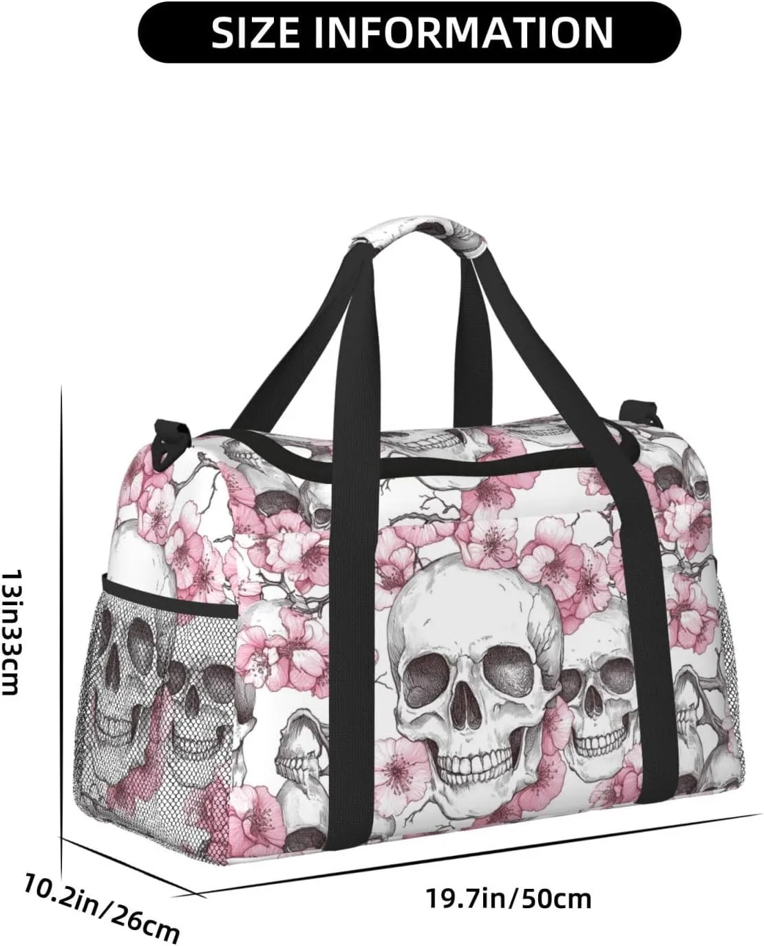 Pink Cherry Blossoms Skulls Duffle Bag Foldable Travel Tote Bag Carry On Large Weekender Overnight Bags Waterproof Gym Bag For Women Men