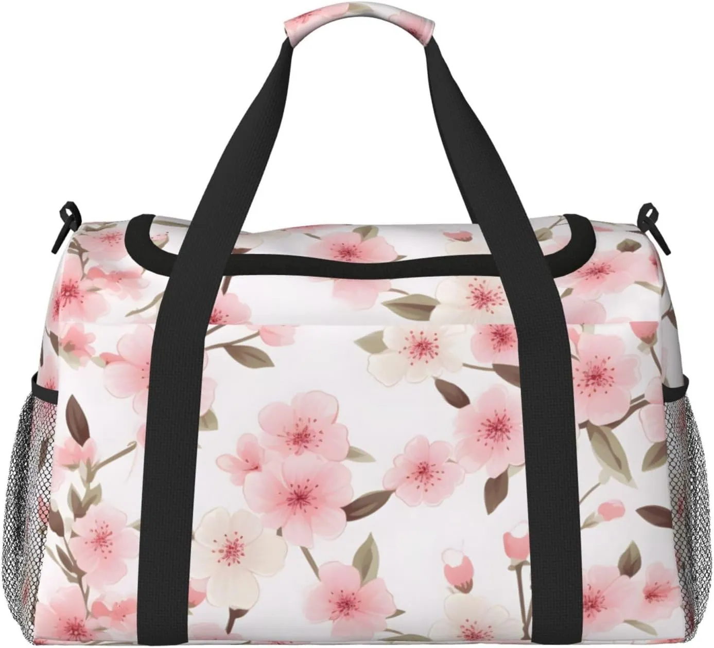 Pink Cherry Duffle Bag for Travel Japanese Flower Floral Sports Gym Tote Carry On Bag Large Shoulder Weekend Overnight for Workout