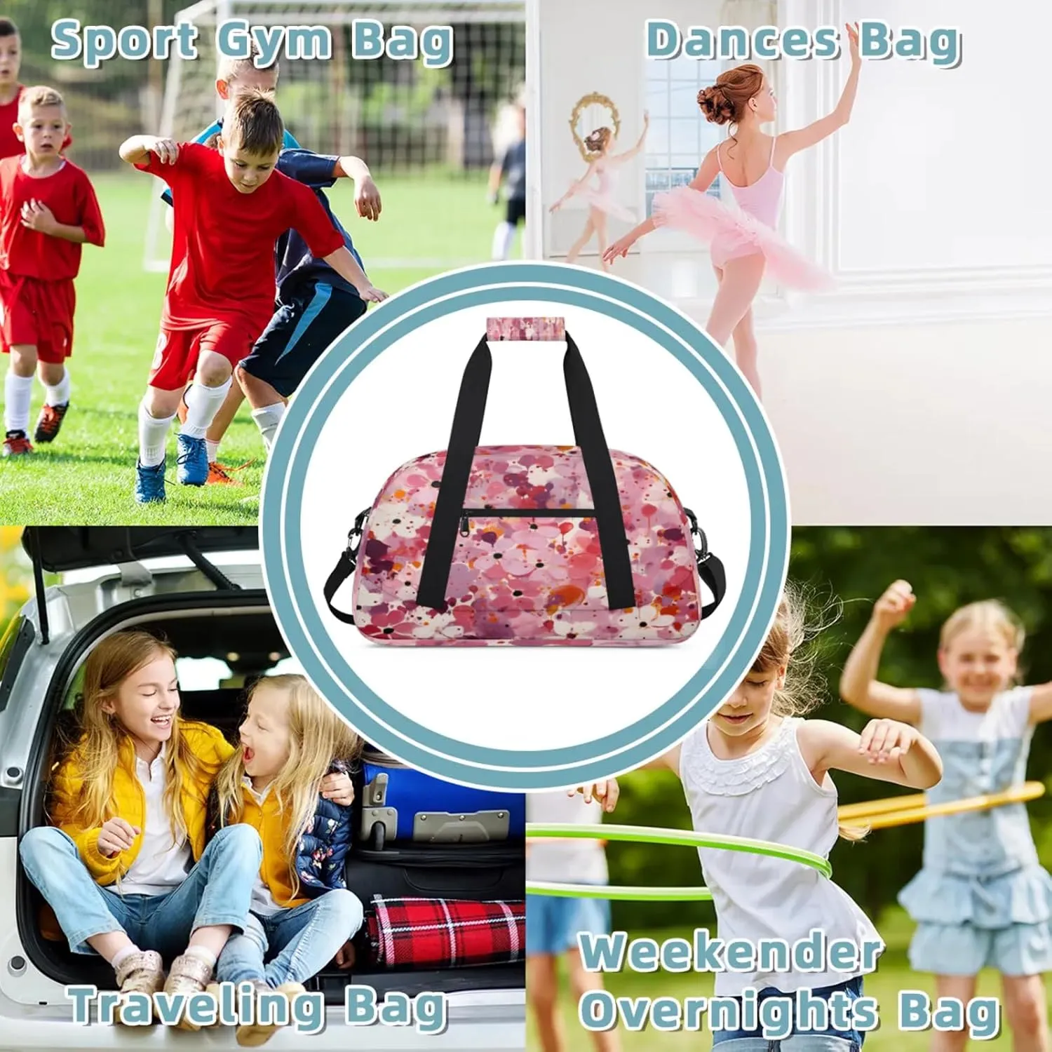 Pink Flower Abstract Small Gym Bag 18 inch Carry On Duffel Bag for Weekender Travel Sports Workout Yoga Gymnastics Dance Ballet
