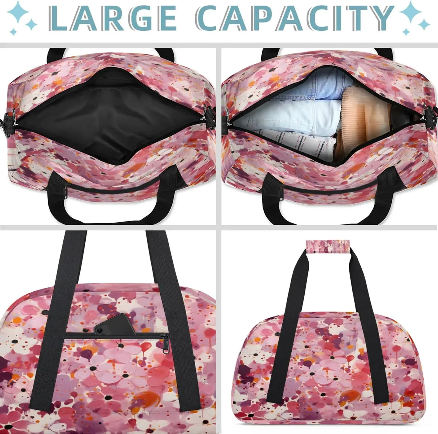 Pink Flower Abstract Small Gym Bag 18 inch Carry On Duffel Bag for Weekender Travel Sports Workout Yoga Gymnastics Dance Ballet