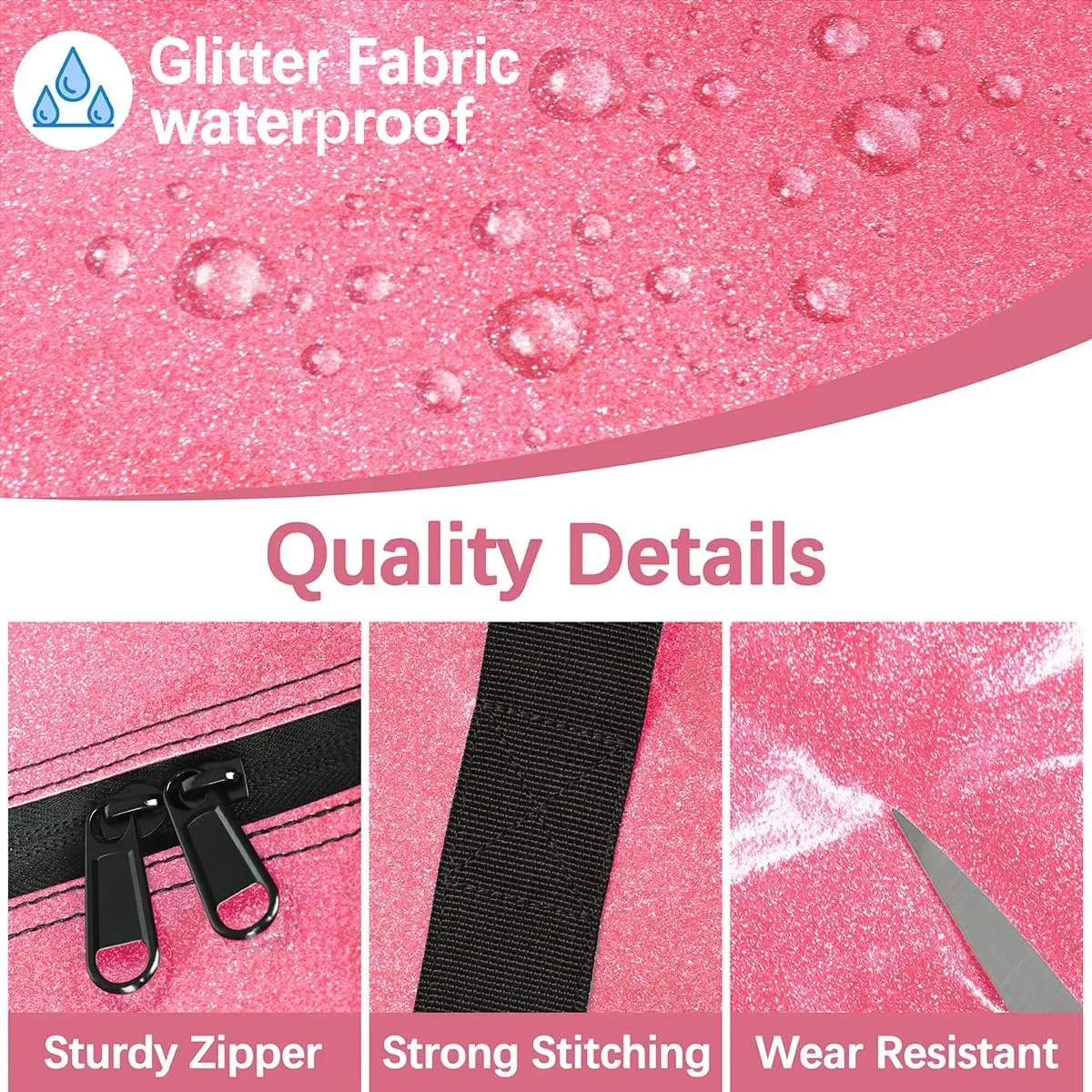 Pink Glitter Kid Weekender Bag for Girls - Sport Duffel, Sequin Gym Overnight, Lightweight Travel Dance, Water Resistant Sleepover Carry On Tote, Foldable Workout Sparkly