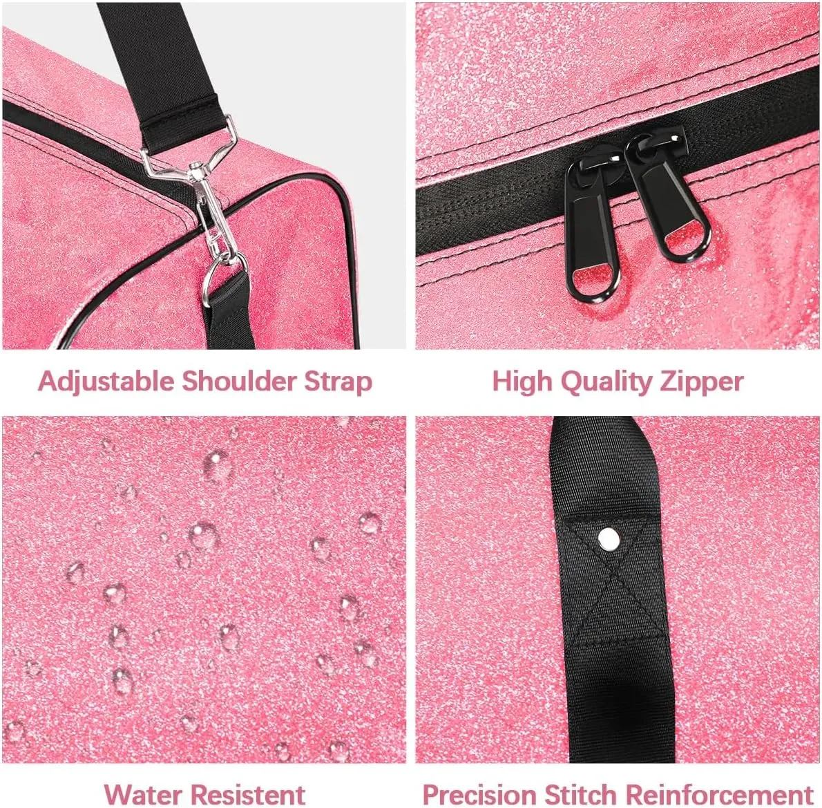 Pink Glitter Sport Duffel Bags for Girls Women,Travel Overnight Weekender Bags,Sequin Kid Gym Dance Bag,Waterproof Carry On Tote Bag,Foldable Sleepover Workout Bag Sparkly