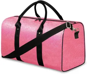 Pink Glitter Sport Duffel Bags for Girls Women,Travel Overnight Weekender Bags,Sequin Kid Gym Dance Bag,Waterproof Carry On Tote Bag,Foldable Sleepover Workout Bag Sparkly