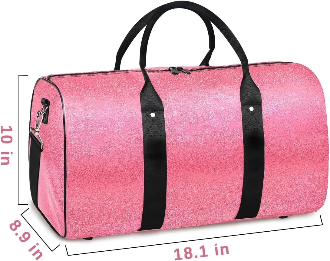 Pink Glitter Sport Duffel Bags for Girls Women,Travel Overnight Weekender Bags,Sequin Kid Gym Dance Bag,Waterproof Carry On Tote Bag,Foldable Sleepover Workout Bag Sparkly