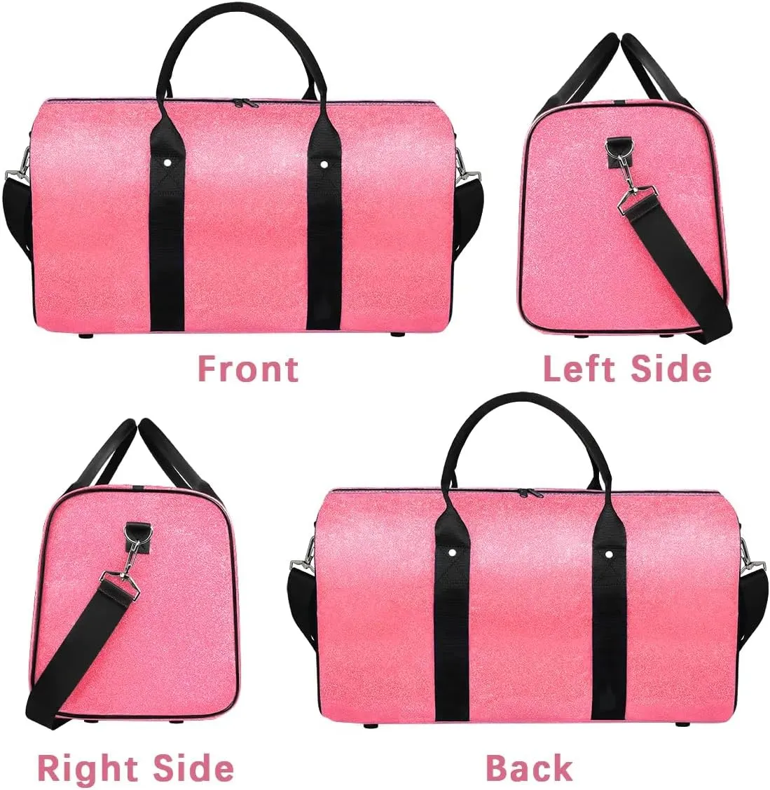 Pink Glitter Sport Duffel Bags for Girls Women,Travel Overnight Weekender Bags,Sequin Kid Gym Dance Bag,Waterproof Carry On Tote Bag,Foldable Sleepover Workout Bag Sparkly