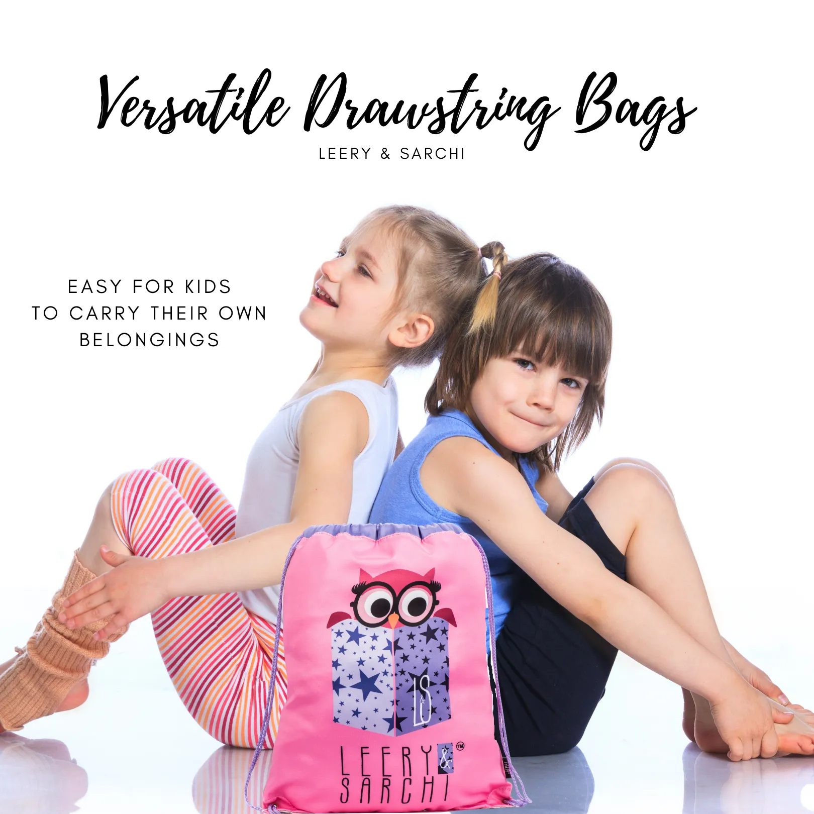 Pink Reading Owl Drawstring Library Swim Bags (Water Resistant)