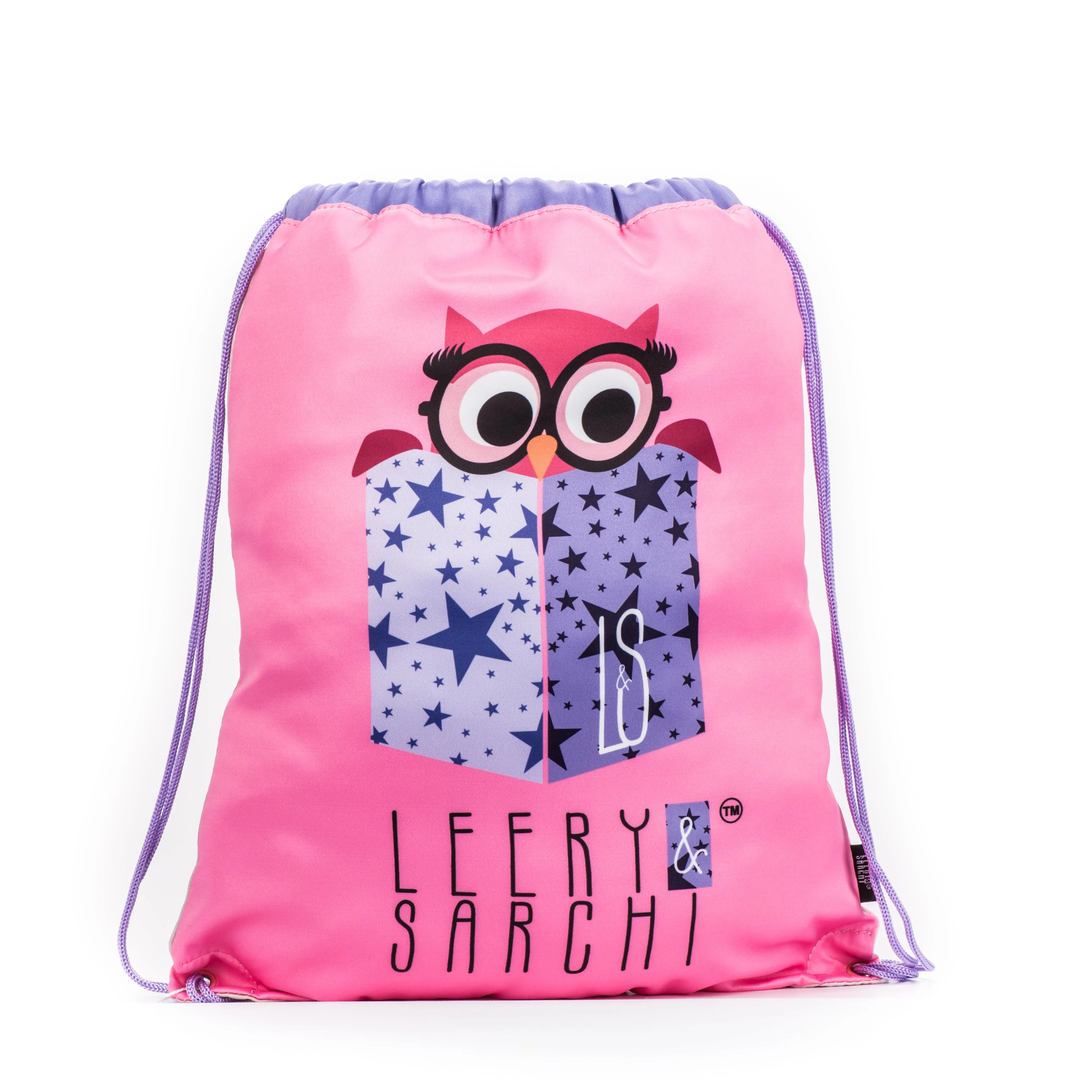 Pink Reading Owl Drawstring Library Swim Bags (Water Resistant)