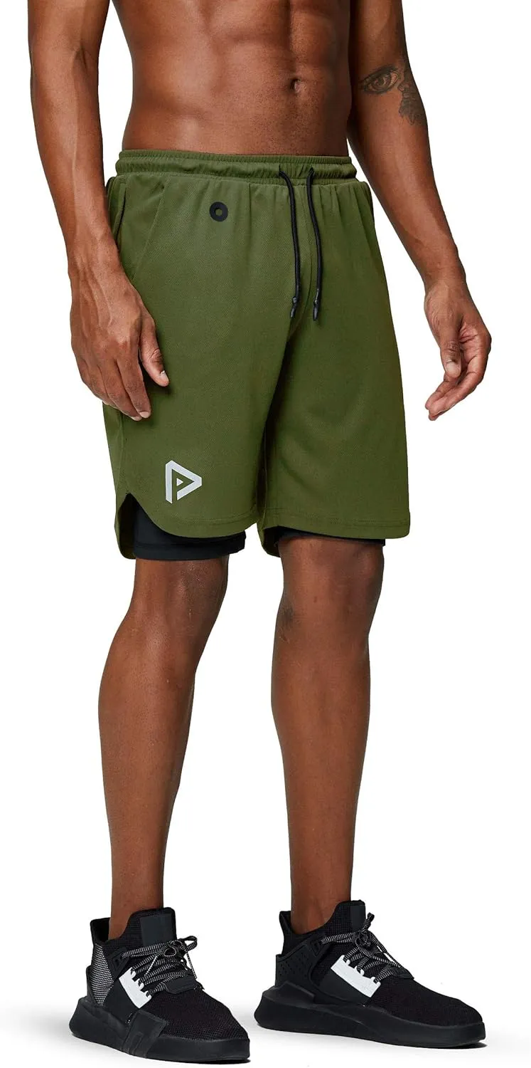 Pinkbomb Men's 2 in 1 Running Shorts Gym Workout Quick Dry Mens Shorts with Phone Pocket