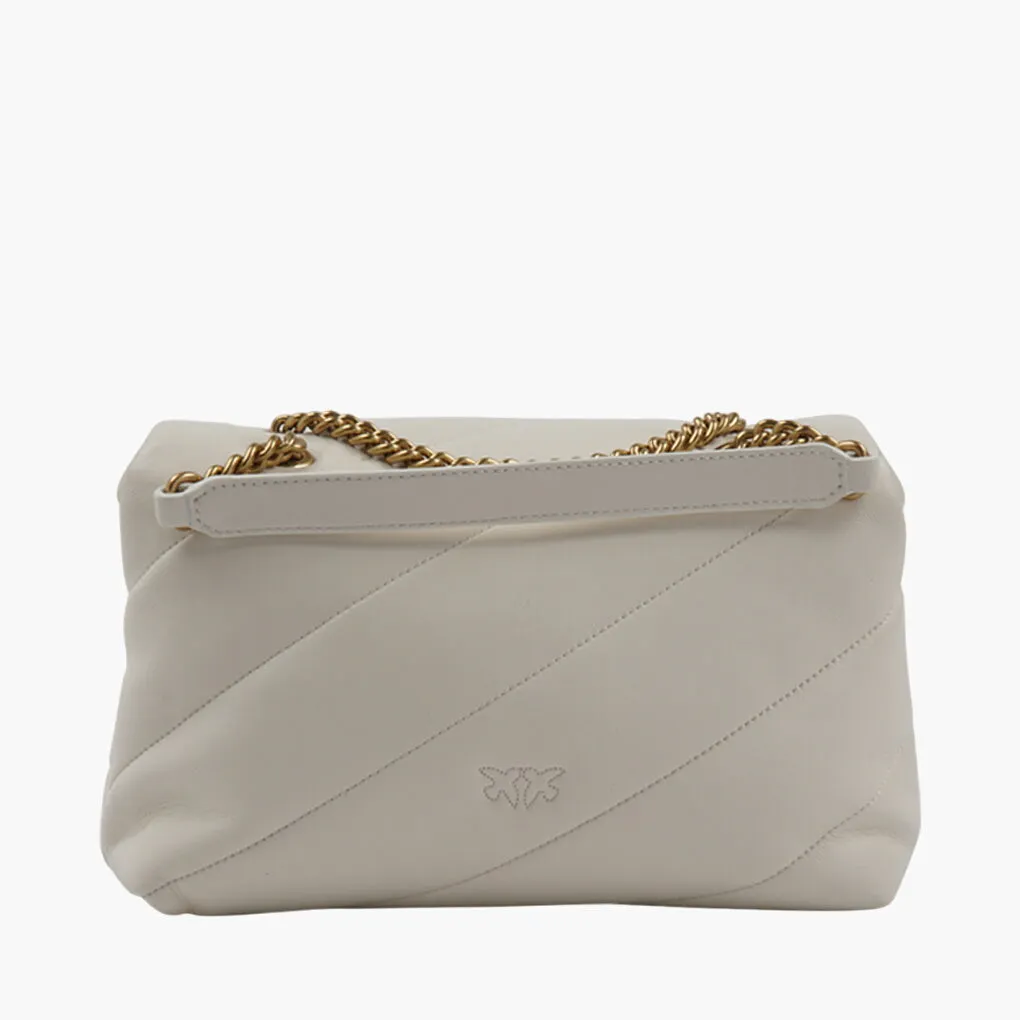 PINKO Elegant Quilted Leather Bag with Gold-Tone Chain Strap - Cream Color