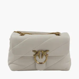 PINKO Elegant Quilted Leather Bag with Gold-Tone Chain Strap - Cream Color