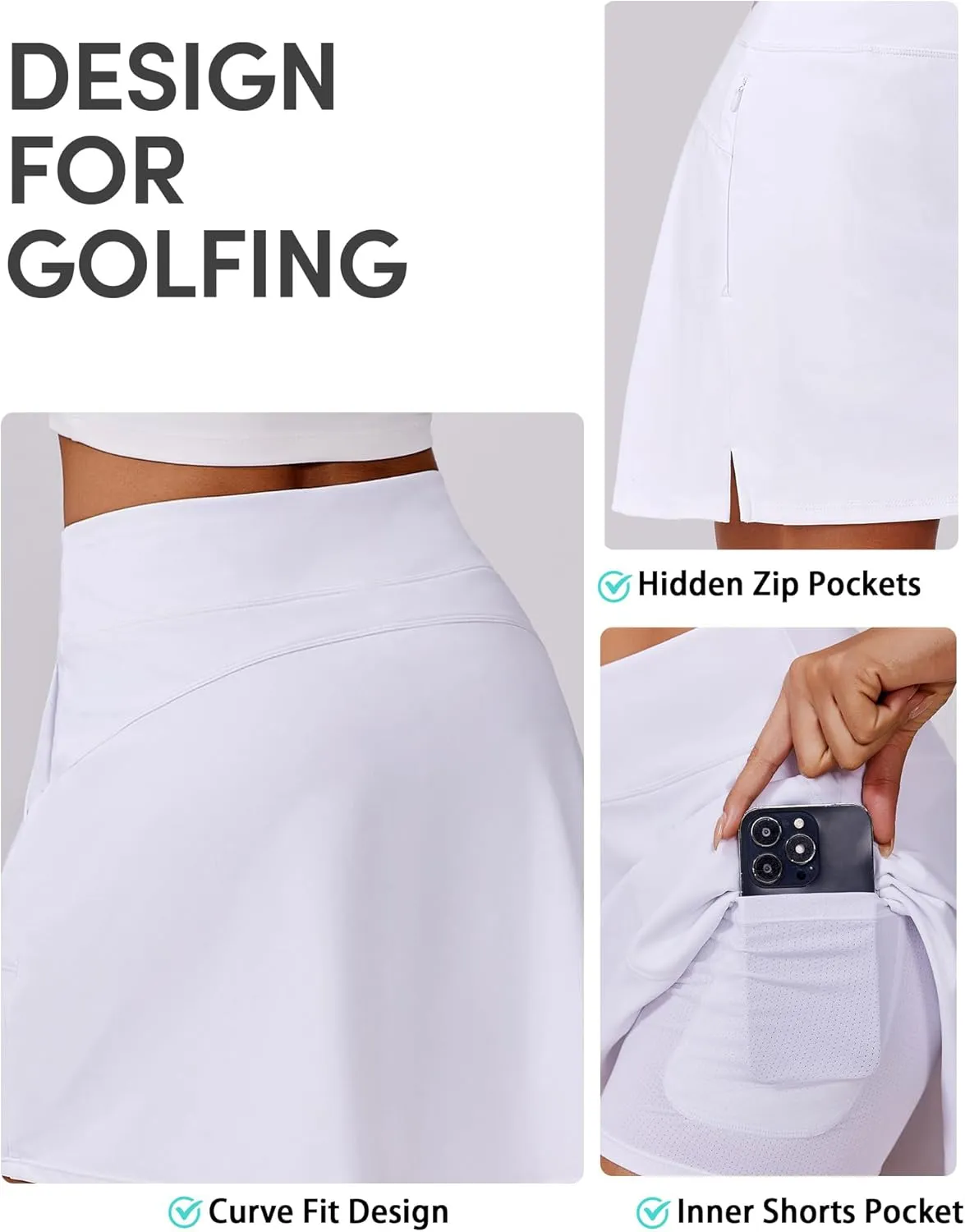 PINSPARK 16" Golf Skorts for Woman High Waisted Tennis Skirts with Pockets Shorts Pickleball Running Athletic Skort Summer