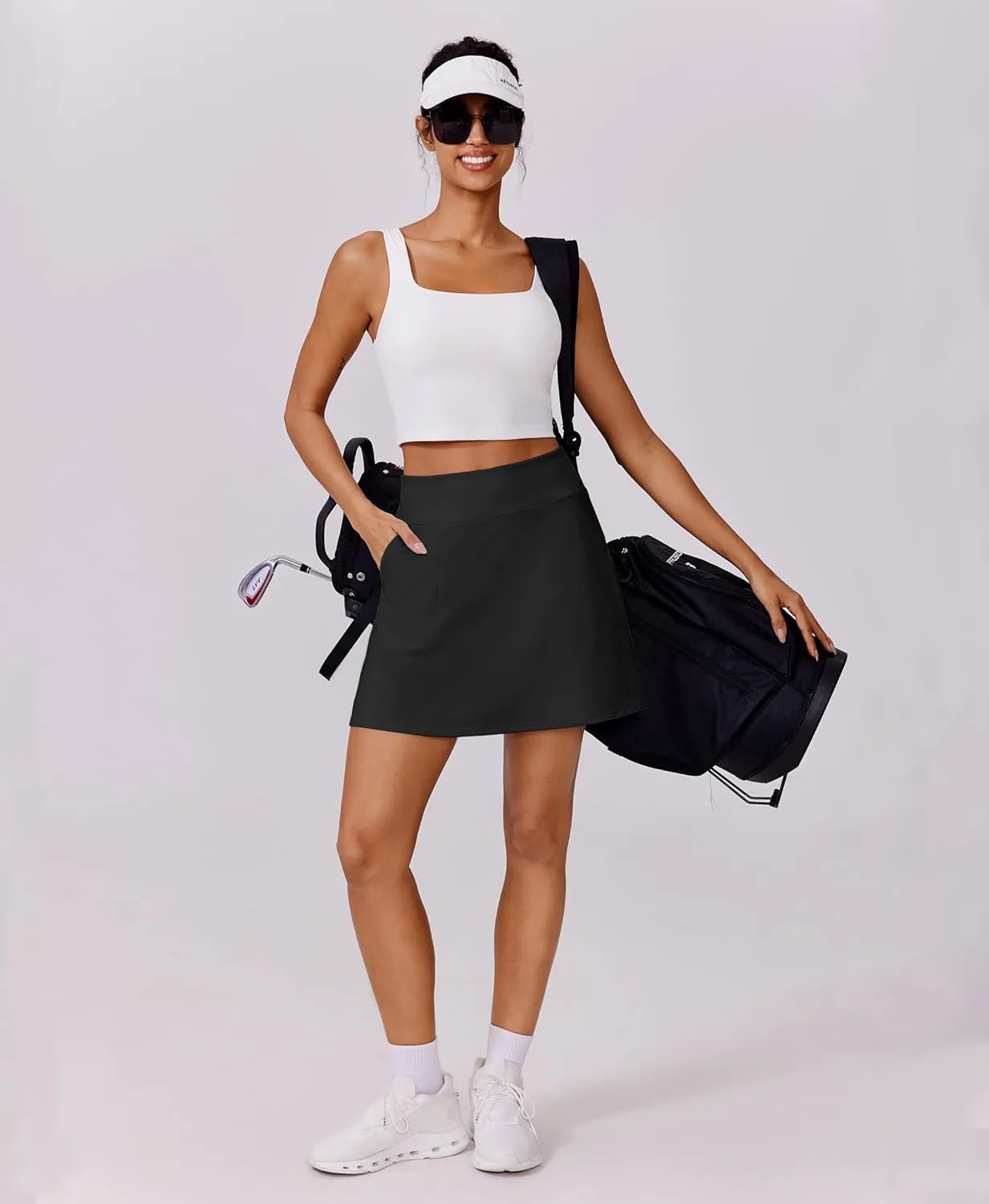 PINSPARK 18" Golf Skorts for Woman High Waisted Tennis Skirt UPF 50  Athletic Skort Skirts with 4 Pockets Workout Pickleball