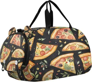 Pizza Kids Overnight Sports Duffel Bags with Shoe Compartment & Wet Pocket Travel Sport Gym Bag for Girls Boys