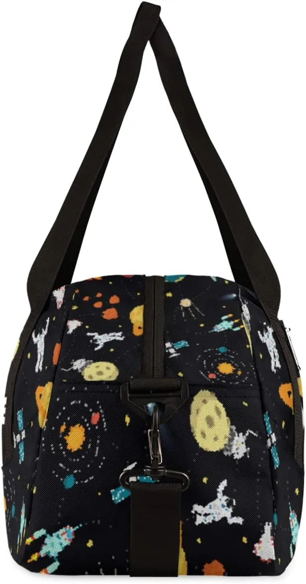 Planets Astronaut Personalized Kids Duffel Bag for Girls Boys, Planets Debris Custom Name Dance Bag Overnight Small Duffel Bag Carry On Weekend Sports Travel Bag for School Practice Gymnastics Ballet