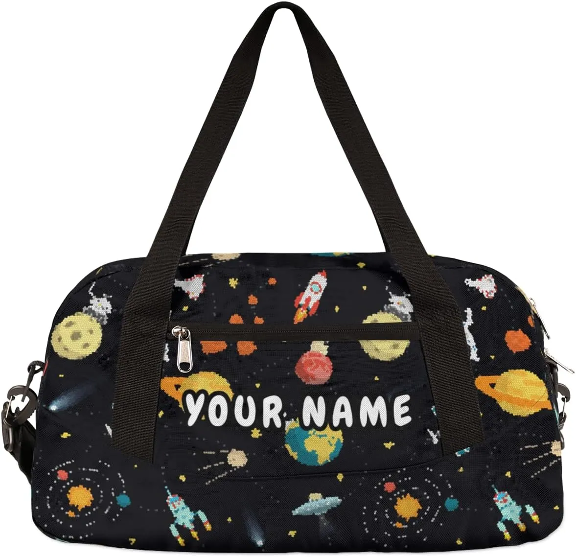 Planets Astronaut Personalized Kids Duffel Bag for Girls Boys, Planets Debris Custom Name Dance Bag Overnight Small Duffel Bag Carry On Weekend Sports Travel Bag for School Practice Gymnastics Ballet