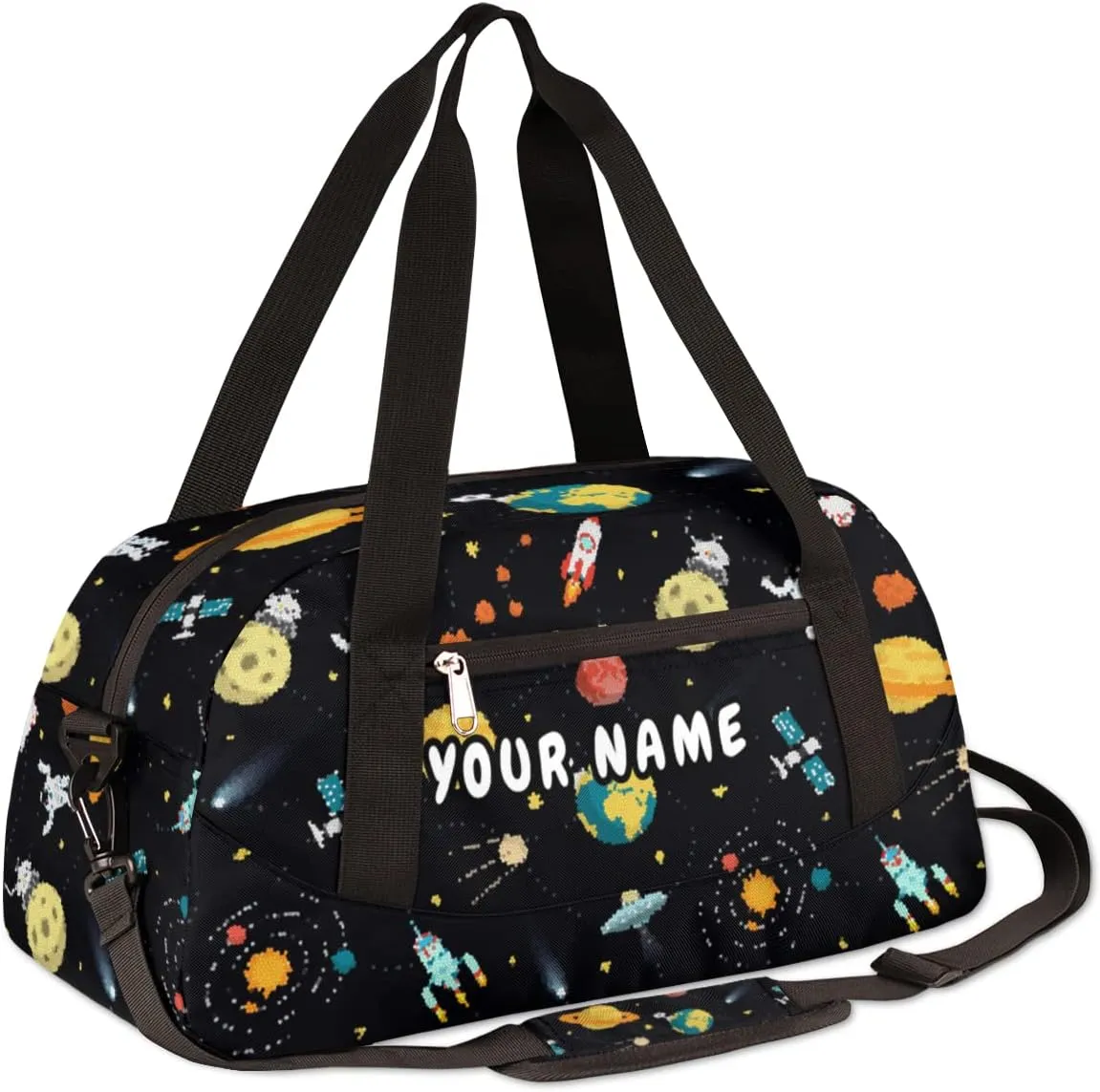 Planets Astronaut Personalized Kids Duffel Bag for Girls Boys, Planets Debris Custom Name Dance Bag Overnight Small Duffel Bag Carry On Weekend Sports Travel Bag for School Practice Gymnastics Ballet