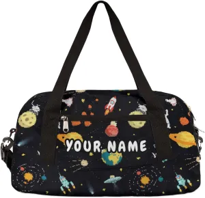 Planets Astronaut Personalized Kids Duffel Bag for Girls Boys, Planets Debris Custom Name Dance Bag Overnight Small Duffel Bag Carry On Weekend Sports Travel Bag for School Practice Gymnastics Ballet