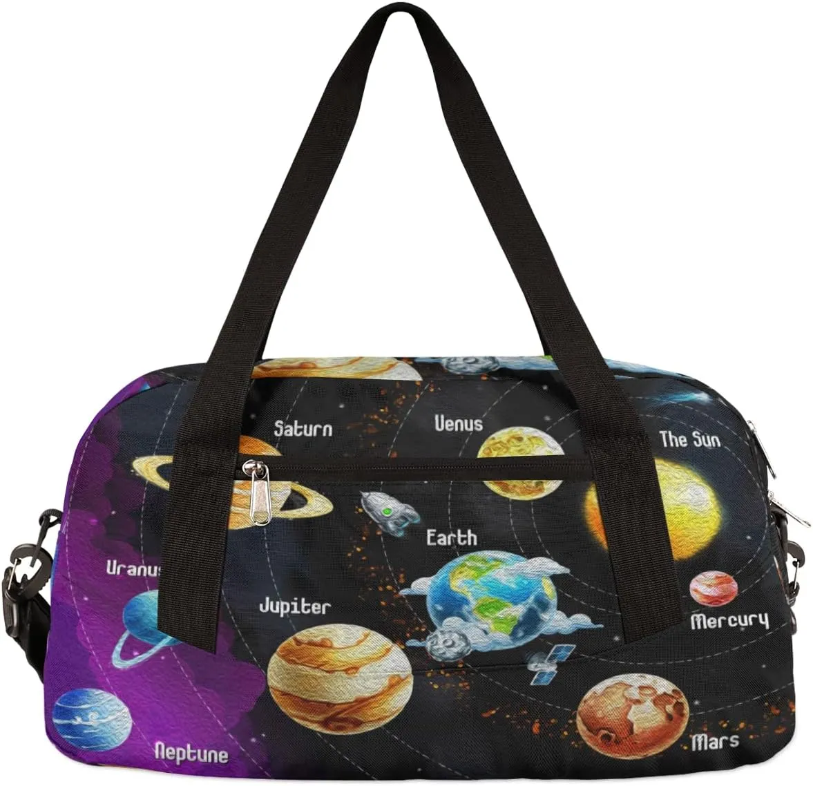 Planets Solar System Kids Duffel Bag for Girls Boys Teens, Planets Oil Painting Dance Bag Overnight Small Duffel Bag Carry On Weekend Sports Gym Travel Bag for School Practice Gymnastics Ballet