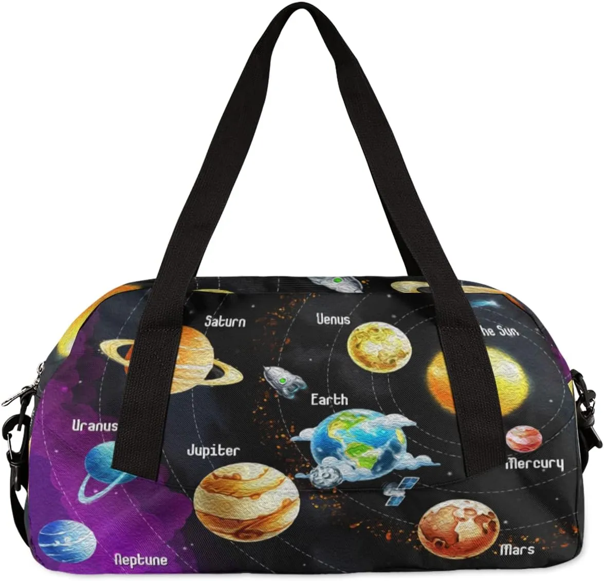 Planets Solar System Kids Duffel Bag for Girls Boys Teens, Planets Oil Painting Dance Bag Overnight Small Duffel Bag Carry On Weekend Sports Gym Travel Bag for School Practice Gymnastics Ballet