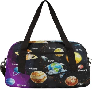 Planets Solar System Kids Duffel Bag for Girls Boys Teens, Planets Oil Painting Dance Bag Overnight Small Duffel Bag Carry On Weekend Sports Gym Travel Bag for School Practice Gymnastics Ballet