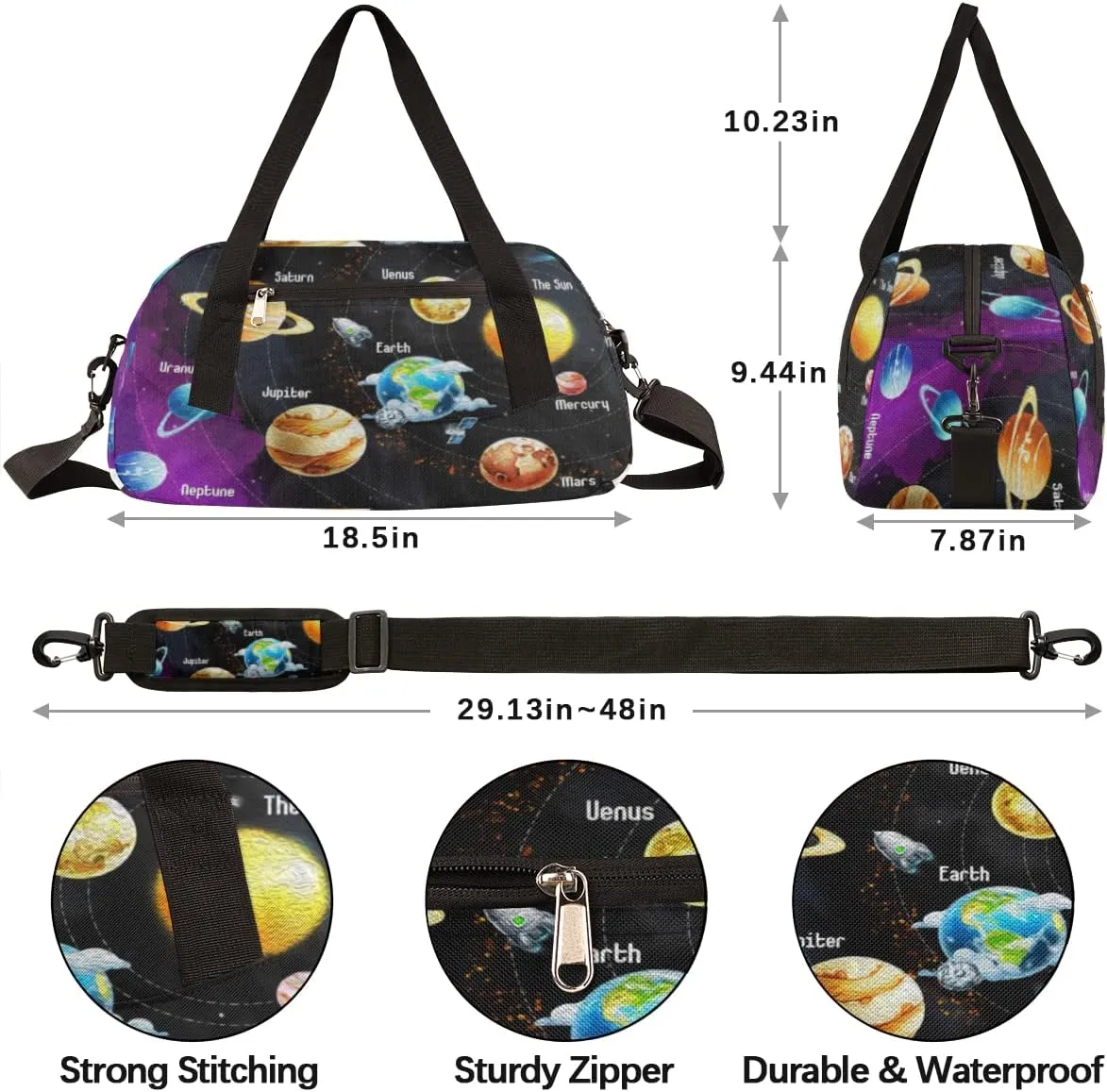 Planets Solar System Kids Duffel Bag for Girls Boys Teens, Planets Oil Painting Dance Bag Overnight Small Duffel Bag Carry On Weekend Sports Gym Travel Bag for School Practice Gymnastics Ballet