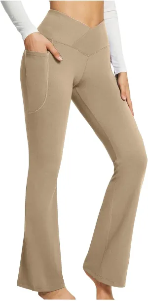 Plus Size Womens Yoga Pants Flare Leg Elastic High Waist Stretch Bootcuts Seamless Workout Bell Bottoms Leggings