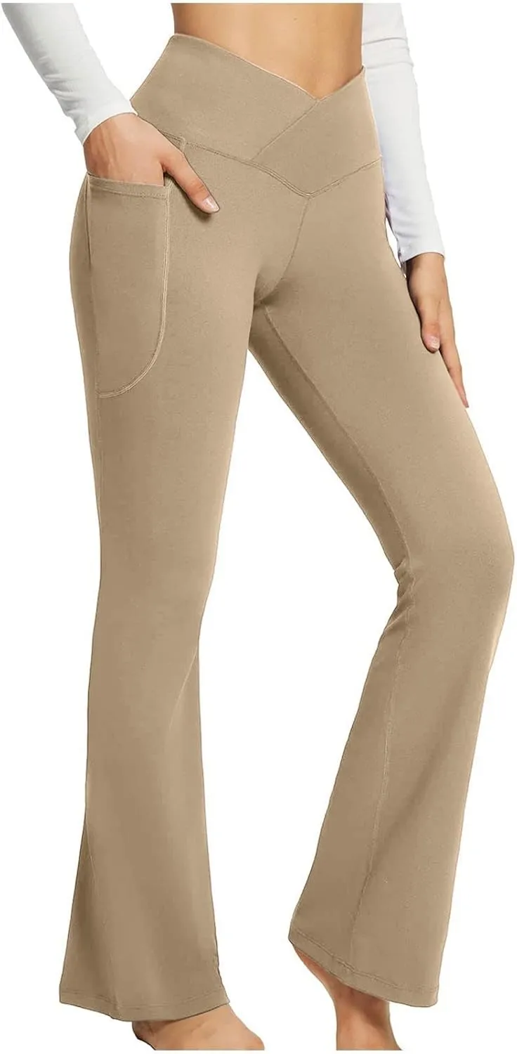Plus Size Womens Yoga Pants Flare Leg Elastic High Waist Stretch Bootcuts Seamless Workout Bell Bottoms Leggings