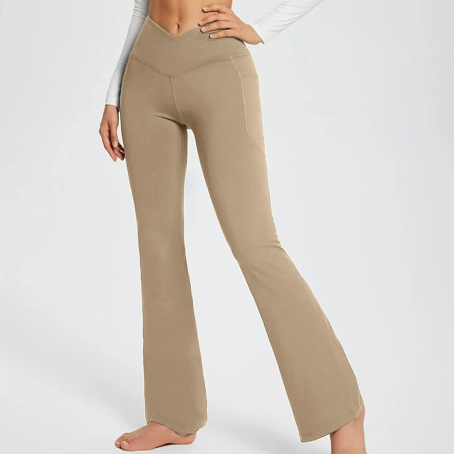 Plus Size Womens Yoga Pants Flare Leg Elastic High Waist Stretch Bootcuts Seamless Workout Bell Bottoms Leggings