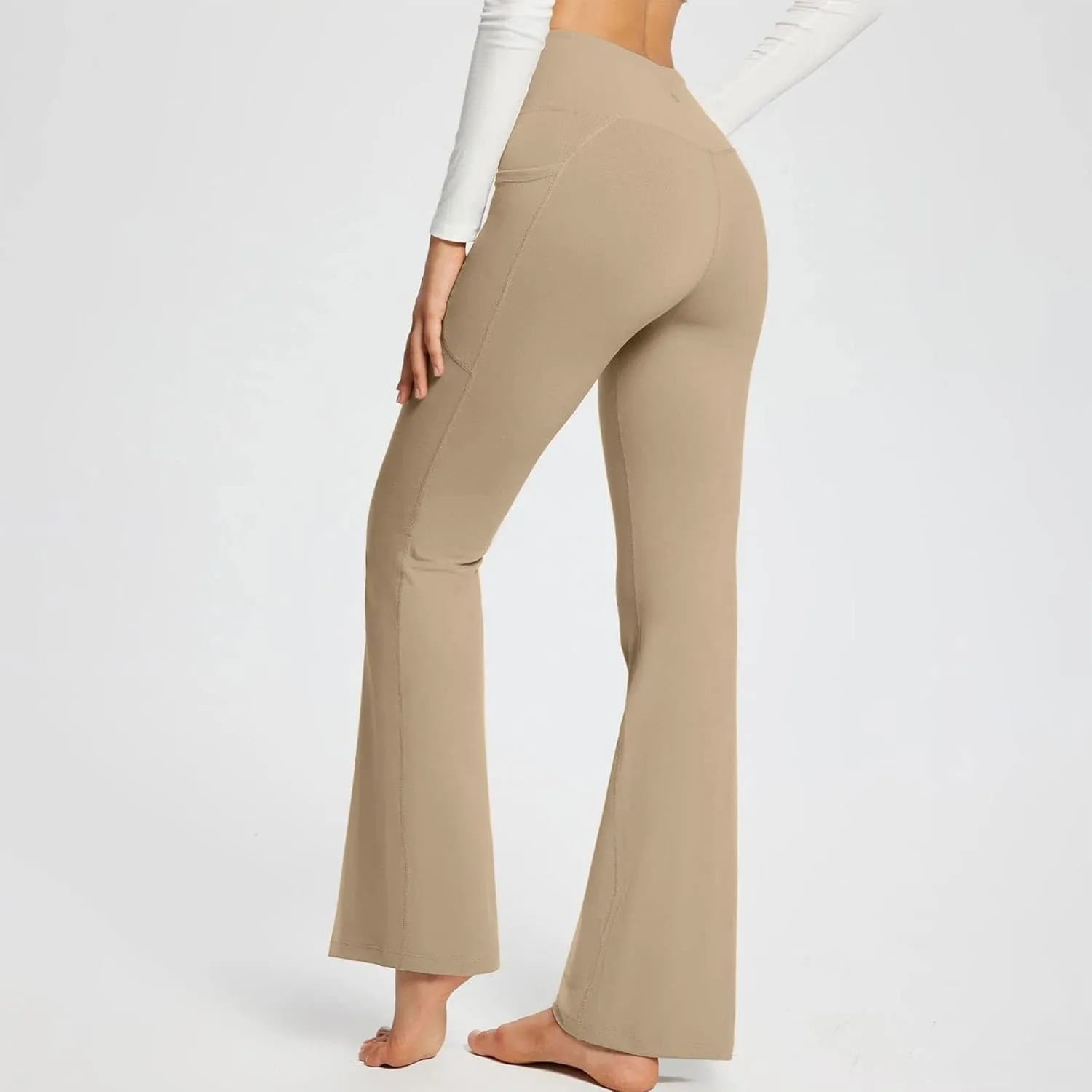 Plus Size Womens Yoga Pants Flare Leg Elastic High Waist Stretch Bootcuts Seamless Workout Bell Bottoms Leggings