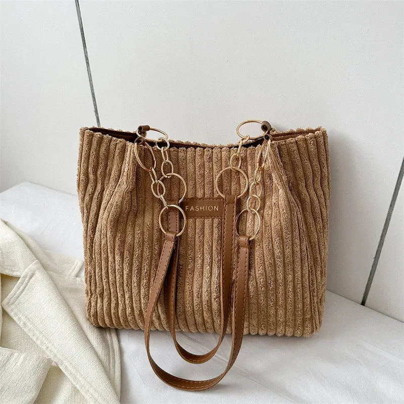 Plush Corduroy Handbag Trendy Shoulder Bag