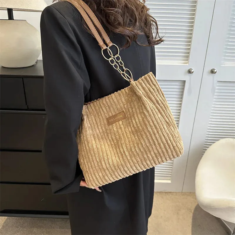 Plush Corduroy Handbag Trendy Shoulder Bag