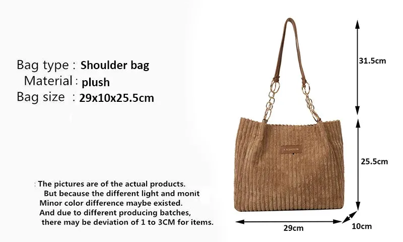 Plush Corduroy Handbag Trendy Shoulder Bag
